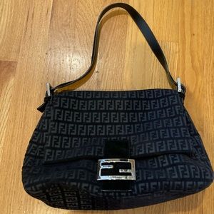 Fendi Black Monogram FF Mama Baguette Shoulder Bag